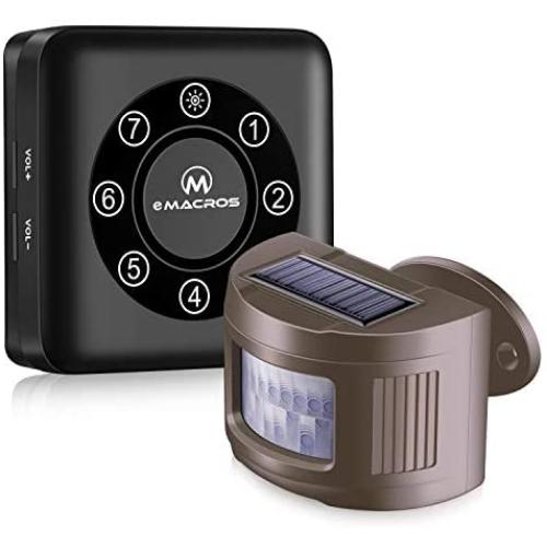 eMACROS Pairable 1/2 Mile Long Range Solar Wireless Driveway Alarm Indoor Outdoor Weatherproof Motion Sensor&Detector Security Alert System