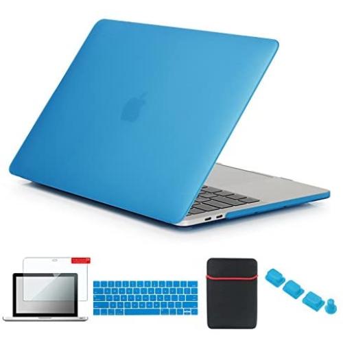 Se7enline MacBook Pro Touch Bar Case 2016/2017/2018/2019 Matte Hard Cover Compatible with MacBook Pro 13 inch A1706/A1989/A2159 with Sleeve, Keyboard Cover, Screen Protector, Dust Plug, Aqua Blue