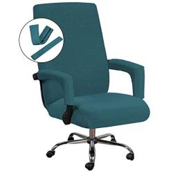Office Chair Cover Computer Chair Universal Boss Chair Cover Rotating Swivel Chair Cover High Stretch Spandex Jacquard Fabric Removable Washable Anti-dust Chair Cover Protectors, Large, Deep Teal