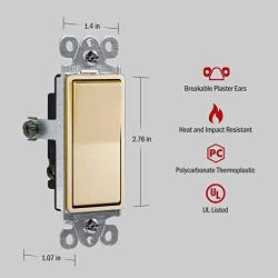 ENERLITES 3-Way Decorator Paddle Light Switch, Single Pole or Three Way, 3 Wire, Grounding Screw, Residential Grade, 15A 120V/277V, UL Listed, 93150-GD, Gold