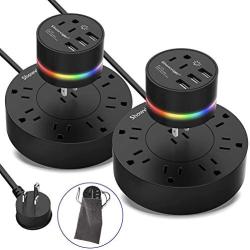 Power Strip with USB (2 Pack), 9-Outlet Surge Protector 3 USB Charging Ports with Sensor Night Light, 6ft Long Extension Cord, Flat Plug, 1875W/15A Compact Size for Travel, Home and Office, ETL Listed