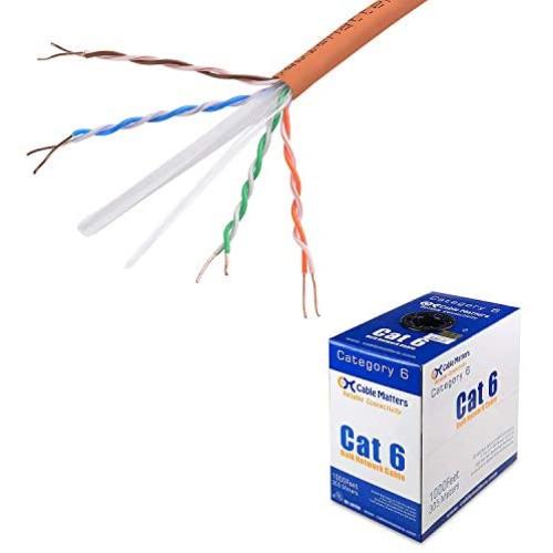 Cable Matters UL Listed in-Wall Rated (cm) Bare Copper Cat 6 / Cat6 Bulk Cable (Cat6 Ethernet Cable 1000 Feet) in Orange