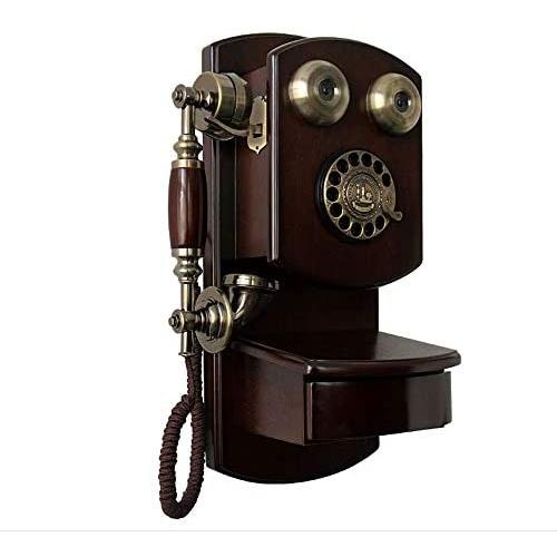 HWZSZSH Ancient Wooden Wall-Mounted Telephone Vintage Rotary Dial Retro Wired Telephone Fixed-line Landline Rotary dial Version