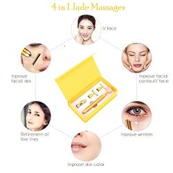 4-IN-1 Beauty Bar 24k Golden Pulse Face Massager, Electric Jade Roller Facial Massager Rose Quartz, Beauty Natural Round Pink Jade, T Shape Energy Facial Roller and T shape face slimming bar, 3D Eye R