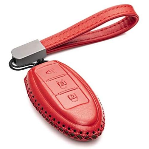 Vitodeco Leather Smart Key Fob Case Cover for 2020 Nissan Versa, Sentra, Altima, Maxima, Rogue, 2020 Infiniti Q50, Q60, QX50, QX60, QX80 and More Models (3 Buttons, Red)