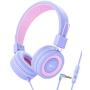 iClever Kids Headphones for Girls with Microphone - 85/94dB Volume Control, Wired Headphones for Kids, Adjustable Headband, Foldable - Childrens Headphones for iPad/Tablet/Airplane/School, Purple