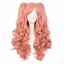 MapofBeauty 28 Inch/70cm Lolita Long Curly 2 Ponytails Clip on Cosplay Wig (Orange Pink)