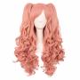 MapofBeauty 28 Inch/70cm Lolita Long Curly 2 Ponytails Clip on Cosplay Wig (Orange Pink)