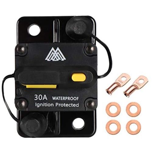 M1A2 Circuit Breaker 30A Waterproof Fuse Inline Holder Resettable Fuse Manual Reset 12V-48V DC for Car Audio RV Home Marine Boat Truck Trolling Motors