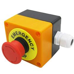 mxuteuk 22mm 1NC 1NO Red Mushroom Emergency Stop Push Button Switch AC 660V 10A Switch Station Box，1 Years Warranty HB2-ES545-BOX-Y
