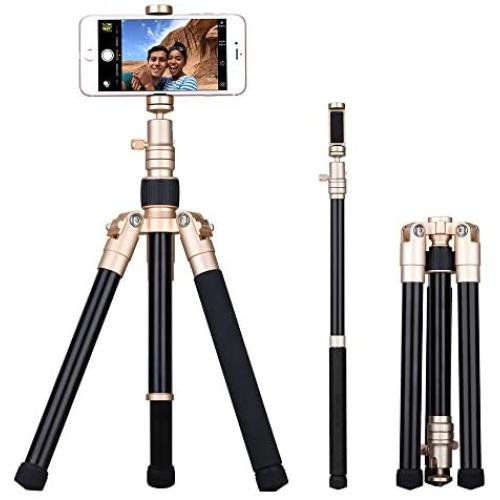 MOMAX Lightweight Aluminum Alloy Smartphones Camera Compact Tripod, Monopod Stand with Phone Grip+360 Degree Ball Head + 1/4'' Quick Release for DV Canon Nikon Sony DSLR Cameras TRS6L