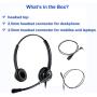2.5mm Headset with Noise Canceling Microphone for Panasonic Telephone, Including 3.5mm Connector for Smartphone PC Laptop, Office CallCenter Headset for Cisco AT&T Vtech Undiden Cordless DECT Phone