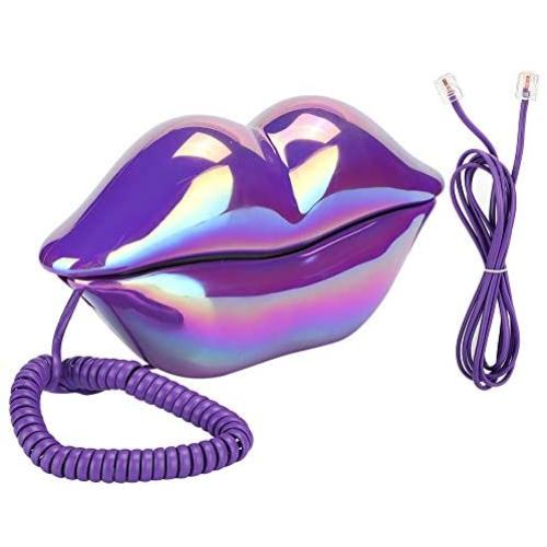 Bewinner1 Home Landline Phone,Creative Purple Lips Shape Desktop Landline, European Style Electroplate Corded Telephones,Novel Portable Telephone with Number Storage for Home Office …