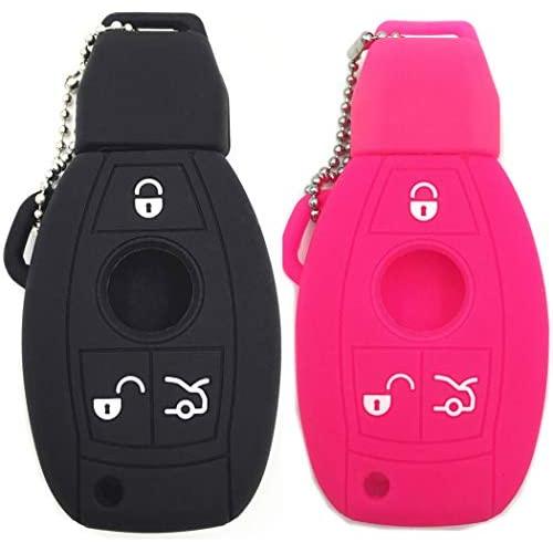 Ezzy Auto Black and Rose Silicone Rubber Key Fob Case Key Covers Key Jacket Skin Protectors fit for Mercedes Benz A B C E G R S Class