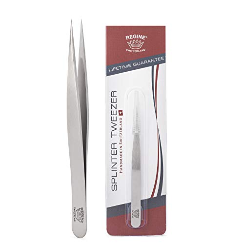 Regine Switzerland Splinter Tweezer - Handmade in Switzerland - Professional Precision Pointed Tweezer for Ingrown Hair, Splinter and Glass Removal - Stainless Steel