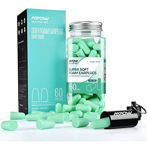 Mpow HP133A Ultra Soft Foam Earplugs 60 Pairs, Upgraded 38dB SNR Noise Reduction Sleeping Earplugs, Hearing Protection with a Carry Case, for Sleeping, Snoring, Studying, Travel, Woodworking, Mowing