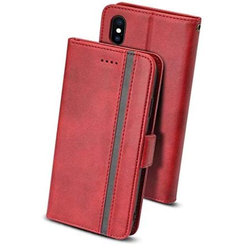 Rssviss for iPhone Xs Wallet Case Case Compatible with iPhone X Wallet,Durable and Slim,Faux Leather Wallet Handmade Case with Classic Design & Ultra-Strong Magnetic Closure for X/Xs [5.8 inch - Red