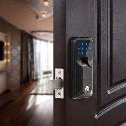 iMagic Electronic Fingerprint Deadbolt, Keypad Entry Door Lock, 5-9/16 in, Zinc Construction, Aged Bronze Finish, LED Touch Screen Keypad Lock w/Alarm, One-Touch Locking w/Keys, 1 Kit (IM010101)