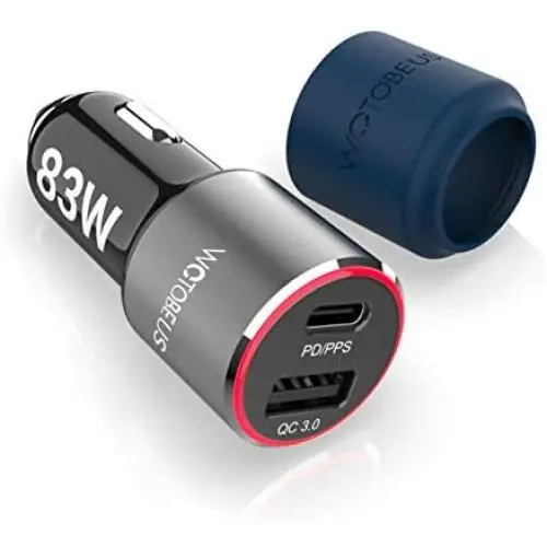 83W USB C Car Charger, WOTOBEUS 2 Port 65W PPS/PD Type C Phone Laptop Fast Charge 18W QC3.0 USB Car Cigarette Lighter Adapter for iPhone 11/12/iPad/MacBook/Pixel/ThinkPad/S8/S9/S10/S20/Note9/10Plus