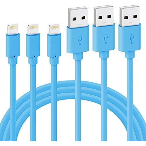 Quntis Lightning Cable Certificated 3 Pack 6ft iPhone Cord for iPhone X 8 8 Plus 7 7 Plus 6s 6s Plus 6 6 Plus SE 5s 5c 5 iPad Mini iPad Air iPad Pro iPod and More - Blue