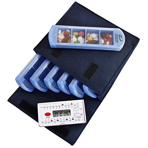 e-Pill Large Weekly Pill Organizer with Reminder - 7 Day x 4 Compartments per Day – Discreet Case