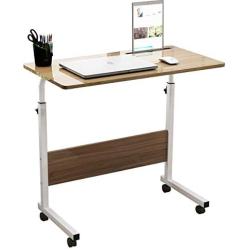 SDHYL 31.5 inches Adjustable Work Stand Mobile Side Desk with Tablet and Mobile Phone Slot Portable Workstation Student Desk Small Snack Table, Bed and Couch Desk, Oak, S7-ZS-05#3-80OK