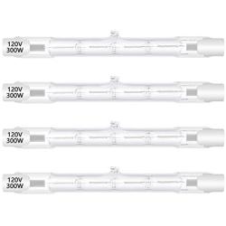 4 Pack Halogen R7S 118mm T3 300W Dimmable 4500lm J Type Linear Double Ended Floodlight Bulb 360° Beam Angle 120V R7S Base Warm White 2700K for Work, Security, Landscape Lights, Floor Lamps