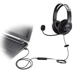 USB Headset with Microphone Dual Ear Computer Headphone with Speech Recognition Volume Control for PC Softphones Microsoft Teams Zoom Meetings Skype Chat Online Teaching Gaming Webex Work from Home