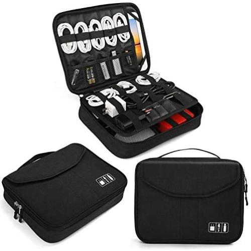 Electronics Bag, Jelly Comb Electronic Accessories Travel Cable Organizer Waterproof Cord Storage Bag for Cables, iPad (Up to 11),Power Bank, USB Flash Drive and More-(All Black)