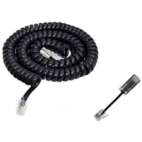 Telephone Cord Detangler,AIMIJIA Black Coiled Telephone Handset Cord 6 Ft Uncoiled(1.1 Ft Coiled) and (13FT Telephone Cord+Detangler)