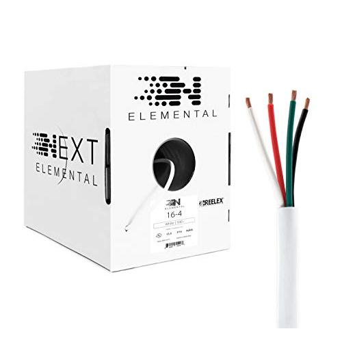 Next Elemental 16/4 Speaker Wire - 16 AWG/Gauge 4 Conductor - UL Listed in Wall (CL2/CL3) - Oxygen-Free Copper (OFC) - 500 Foot Bulk Cable Pull Box - White