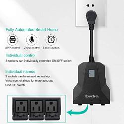 Outdoor WiFi Smart Outlet Plug with Energy Monitoring and Timer Function,Koolertron Wireless Remote Control Smart Plug with 3 Individual Sockets Compatible with Alexa Echo Google Home IFTTT