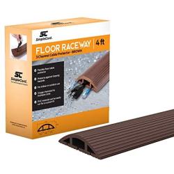 Simple Cord Brown Floor Cord Cover - 4 Ft Duct Cord Protector Covers Cables, Cords, or Wires - 3 Channel On Floor Raceway for Sidewalks or Walkways, in The Home or Office Doorways (4 Ft Brown)