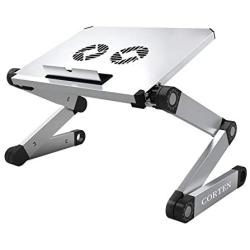 Ergonomic Portable Laptop Stand Table Desk Foldable Lap Tray for Bed Sofa Fully Adjustable Height and Angle Laptop Riser with USB Fans for Work from Home or Travel(Silver)