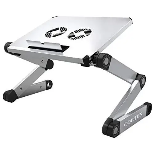 Ergonomic Portable Laptop Stand Table Desk Foldable Lap Tray for Bed Sofa Fully Adjustable Height and Angle Laptop Riser with USB Fans for Work from Home or Travel(Silver)
