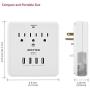 BESTTEN USB Outlet Surge Protector, 4 USB (Max 4.2A) Charging Ports and 3 AC Electrical Sockets, Wall Mount Multi Outlet Extender with 2 Slide Out Phone Holders, ETL Certified, White