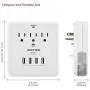 BESTTEN USB Outlet Surge Protector, 4 USB (Max 4.2A) Charging Ports and 3 AC Electrical Sockets, Wall Mount Multi Outlet Extender with 2 Slide Out Phone Holders, ETL Certified, White