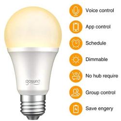 Smart Light Bulb, Gosund Dimmable WiFi LED Light Bulbs that Works with Alexa Google Home, E26 A19 Warm White 2700K Bulb, No Hub Required, 8W (75W Equivalent), 4pack