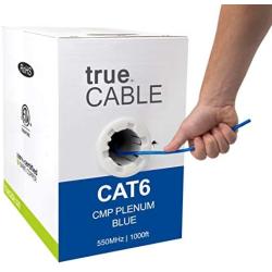 trueCABLE Cat6 Plenum (CMP), 1000ft, Blue, 23AWG 4 Pair Solid Bare Copper, 550MHz, ETL Listed, Unshielded Twisted Pair (UTP), Bulk Ethernet Cable