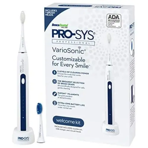 PRO-SYS VarioSonic Rechargeable Power Electric Toothbrush Welcome Kit - Includes just The Essentials, 2 Different Brush Heads, for The Perfect Start on Your Journey to Improved Oral Health.