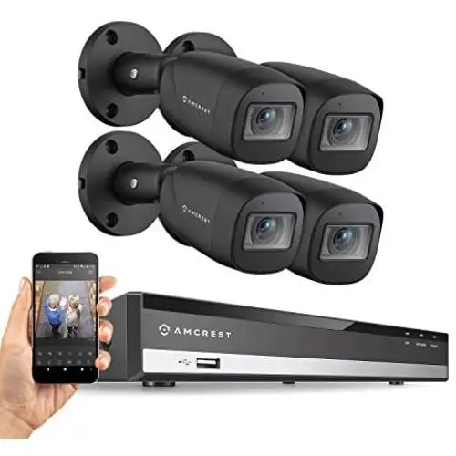 Amcrest HD 1080-Lite 4CH Video Security Camera System -Four 1280x720P IP67 Outdoor Cameras, 65ft Night Vision, Hard Drive Not Included, Supports AHD, CVI, TVI, 960H & IP Cameras (AMDVTENL4-4B-B)