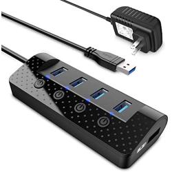 Powered USB Hub 3.0, atolla USB Hub with 4 USB 3.0 Data Ports and 1 USB Smart Charging Port, USB Splitter with Individual Power Switches and 5V/3A Power Adapter