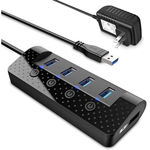 Powered USB Hub 3.0, atolla USB Hub with 4 USB 3.0 Data Ports and 1 USB Smart Charging Port, USB Splitter with Individual Power Switches and 5V/3A Power Adapter