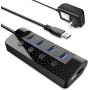 Powered USB Hub 3.0, atolla USB Hub with 4 USB 3.0 Data Ports and 1 USB Smart Charging Port, USB Splitter with Individual Power Switches and 5V/3A Power Adapter