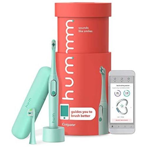hum by Colgate Smart Electric Toothbrush Kit, Rechargeable Sonic Toothbrush with Travel Case and Replacement Head, Teal