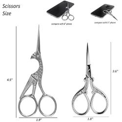 BIHRTC 4.5 Inch Bird Sewing Scissors and 3.6 Inch Embroidery Scissors Stainless Steel Sharp Tip Classic Stork Scissors DIY Tools Dressmaker Shears Scissors for Sewing Craft Needpoint Silver Scissors
