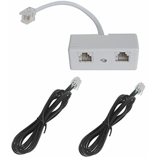 Telephone Cord kit,SINCODA 2 Pack 6ft Phone Telephone Extension Cord Cable Line Wire with Standard RJ11 6P4C Plugs for Landline Telephone,and 1PCS 2-Way RJ11 Telephone Plug to RJ11 Socket Adapter