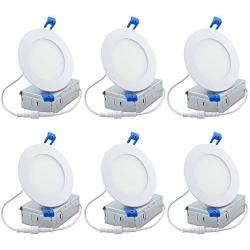 Drart 4 Inch Ultra-Thin Led Recessed Lighting Slim Panel Downlight with Junction Box 3000K, Dimmable 9W Ceiling Light, 75W Equiv, No Can Needed, No Flickering, ETL& Energy Star Listed(Pack of 6)