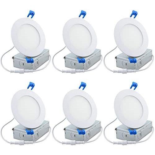 Drart 4 Inch Ultra-Thin Led Recessed Lighting Slim Panel Downlight with Junction Box 3000K, Dimmable 9W Ceiling Light, 75W Equiv, No Can Needed, No Flickering, ETL& Energy Star Listed(Pack of 6)