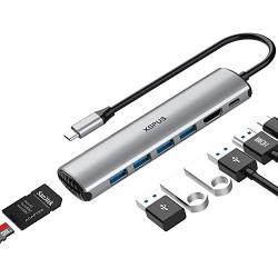 USB C Hub MacBook Pro Adapter - 8 in 1 Portable Aluminum USB C Dongle with USB C Charging, USB C to HDMI, 4 USB 3.0 Ports, SD/TF Card Reader, Compatible for MacBook Pro and More Type C Devices